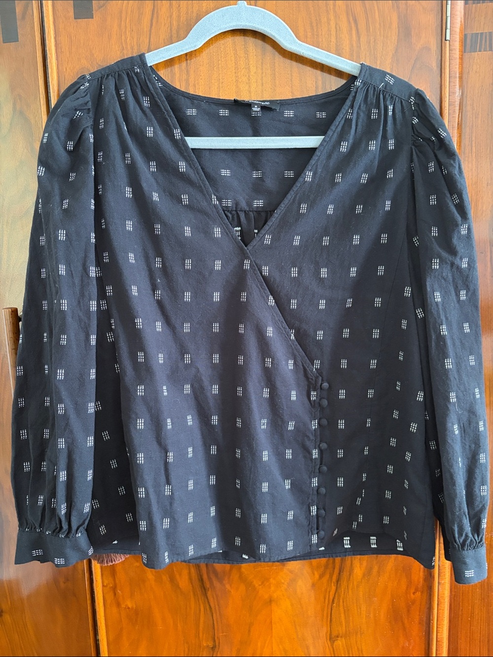 Madewell Black Patterned V-Neck Button-Front Blouse